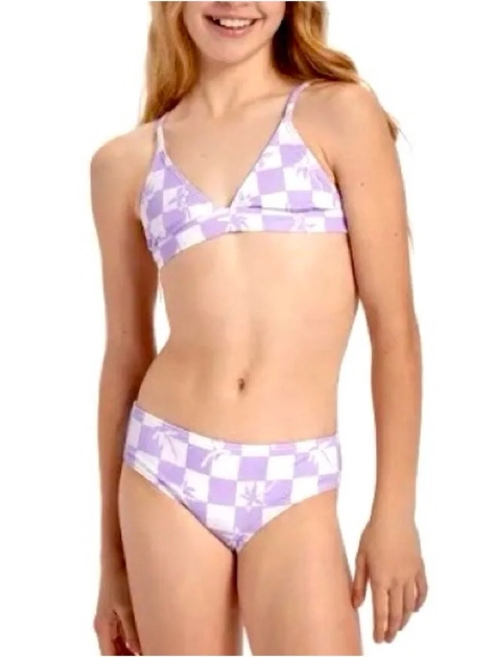 Billabong Girl’s Check Your Palm Purple and White Bikini Set Size 6